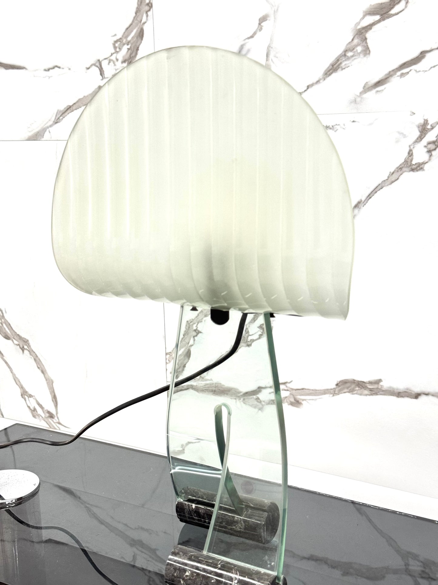 Lampada Da Tavolo Design Table Lamp Marble & Glass 1980’s