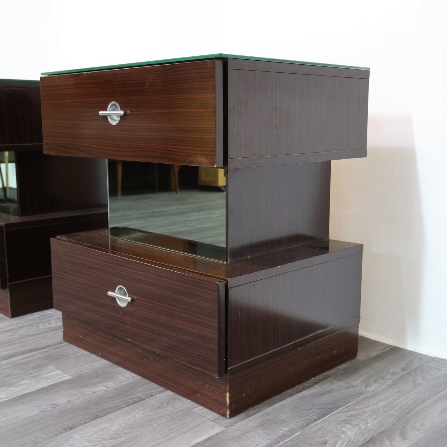 Coppia Di Comodini Ebano Macassar Cubic Design Modernariato Anni ‘80