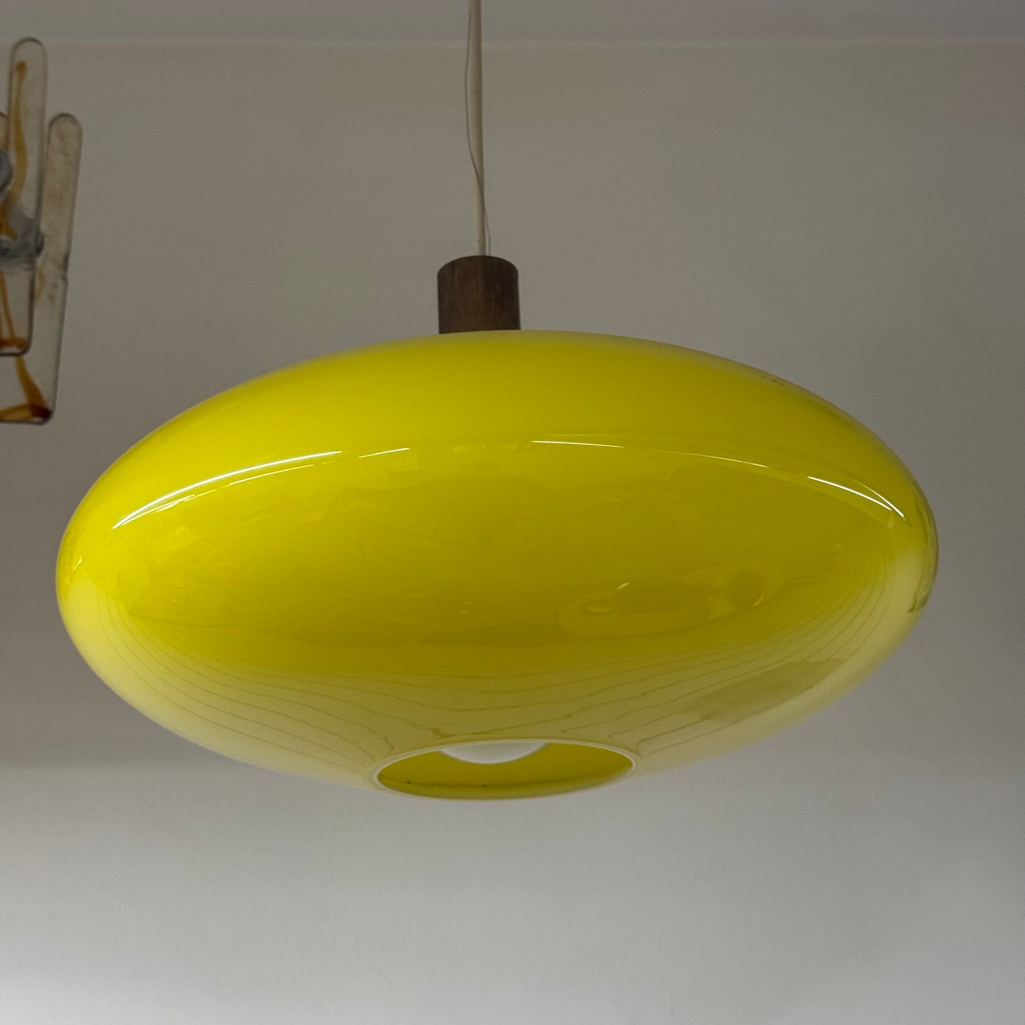 Lampada A Sospensione Danish Design UFO Yellow Glass Modernariato Anni 70