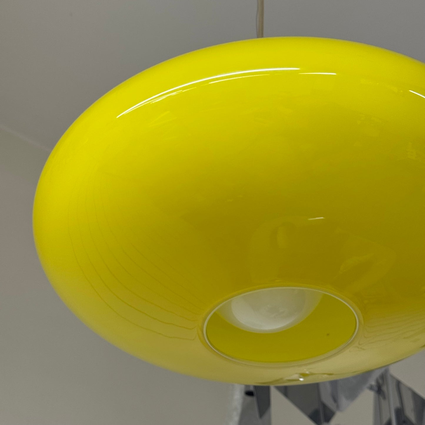 Lampada A Sospensione Danish Design UFO Yellow Glass Modernariato Anni 70