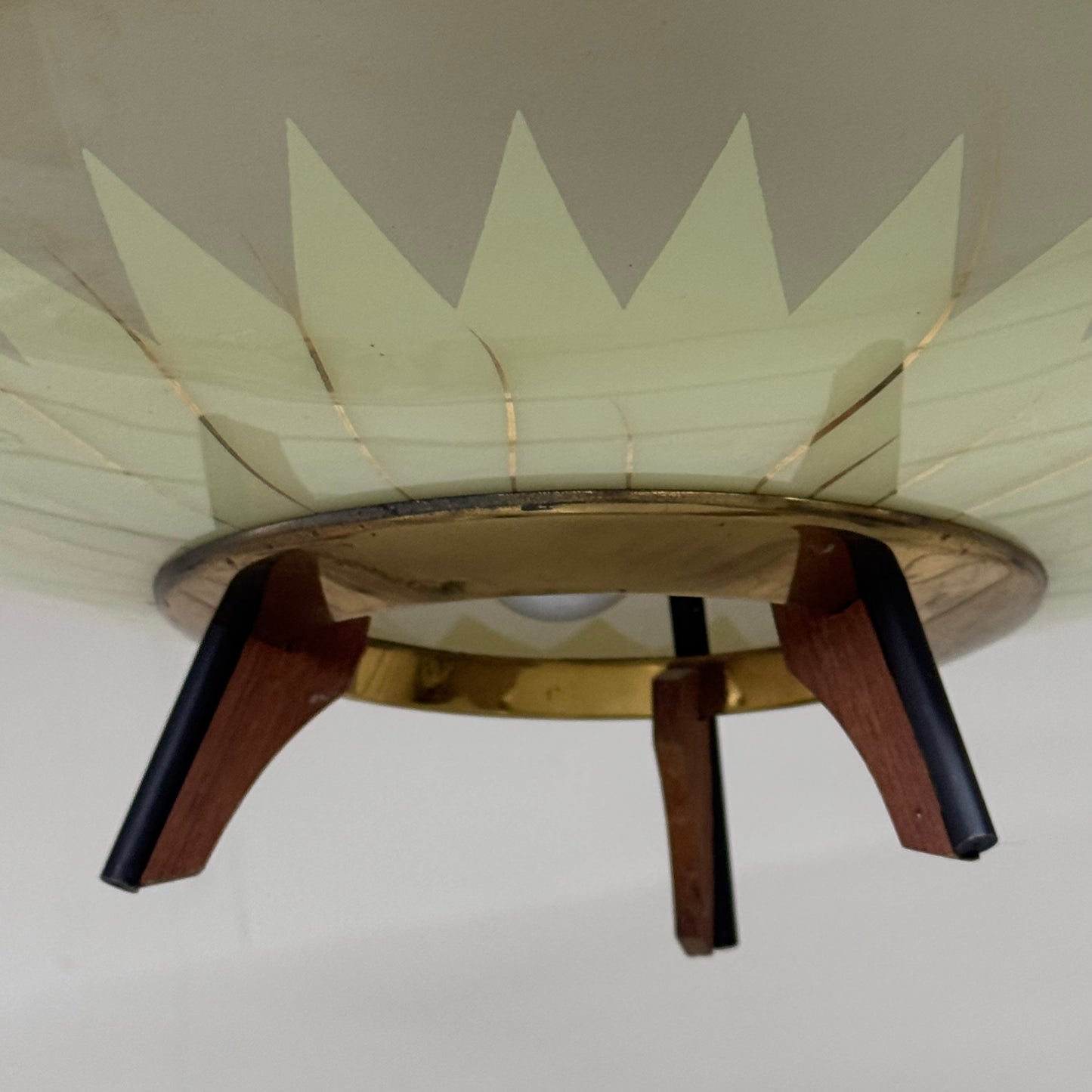 Lampada A Sospensione Design Anni 50 Vetro E Teak Modernariato Italy