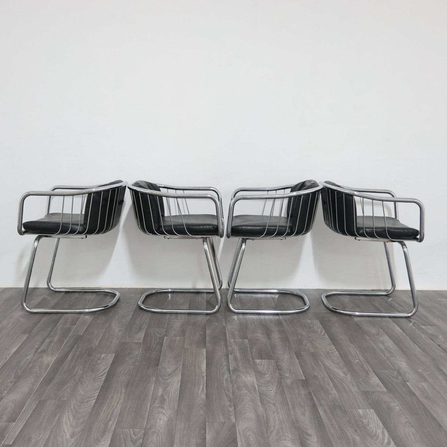 Gastone Rinaldi Set 4 Poltroncine Acciaio Design Anni ‘70 Modernariato