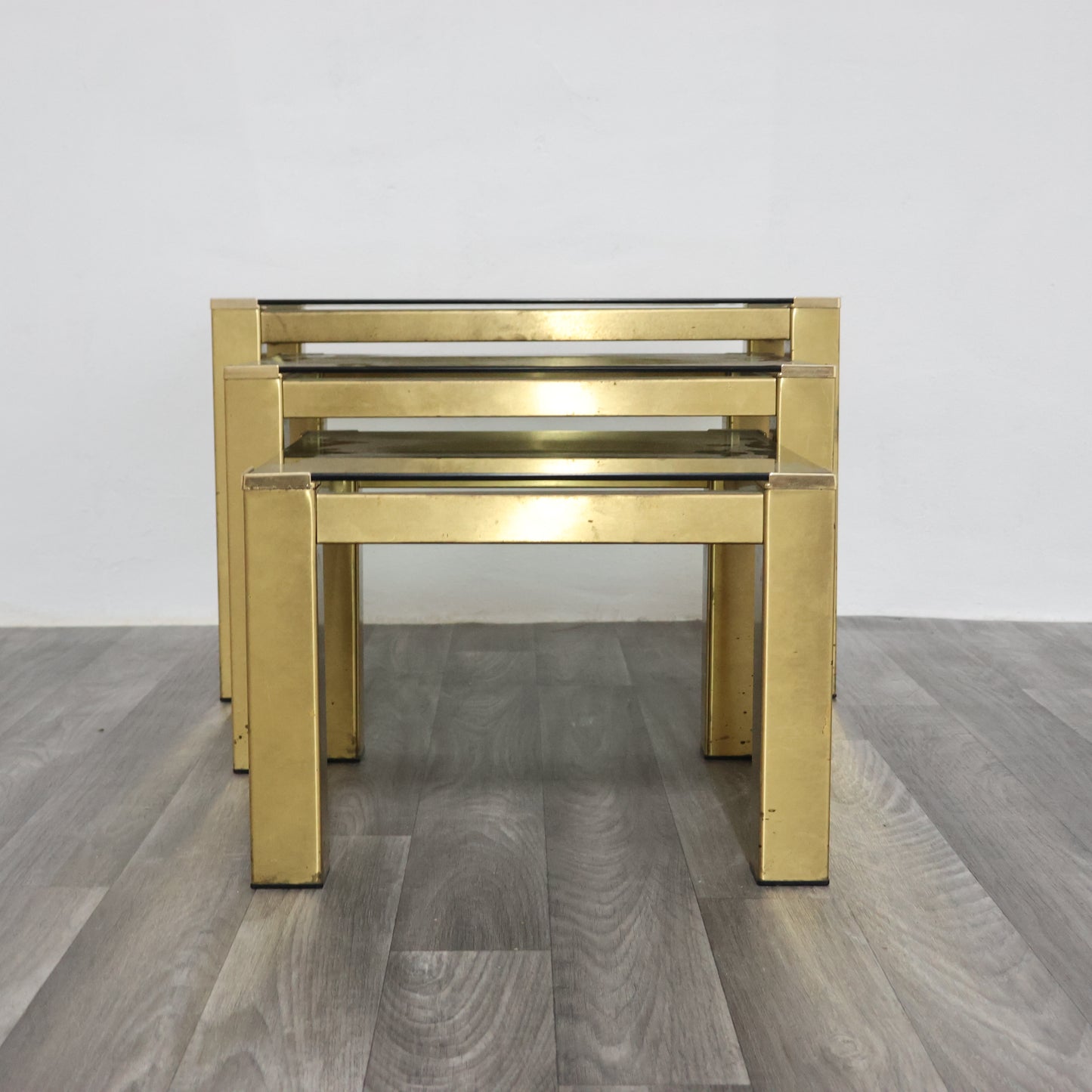 Tris tavolini ottone Hollywood Regency 1970 Design Modernariato