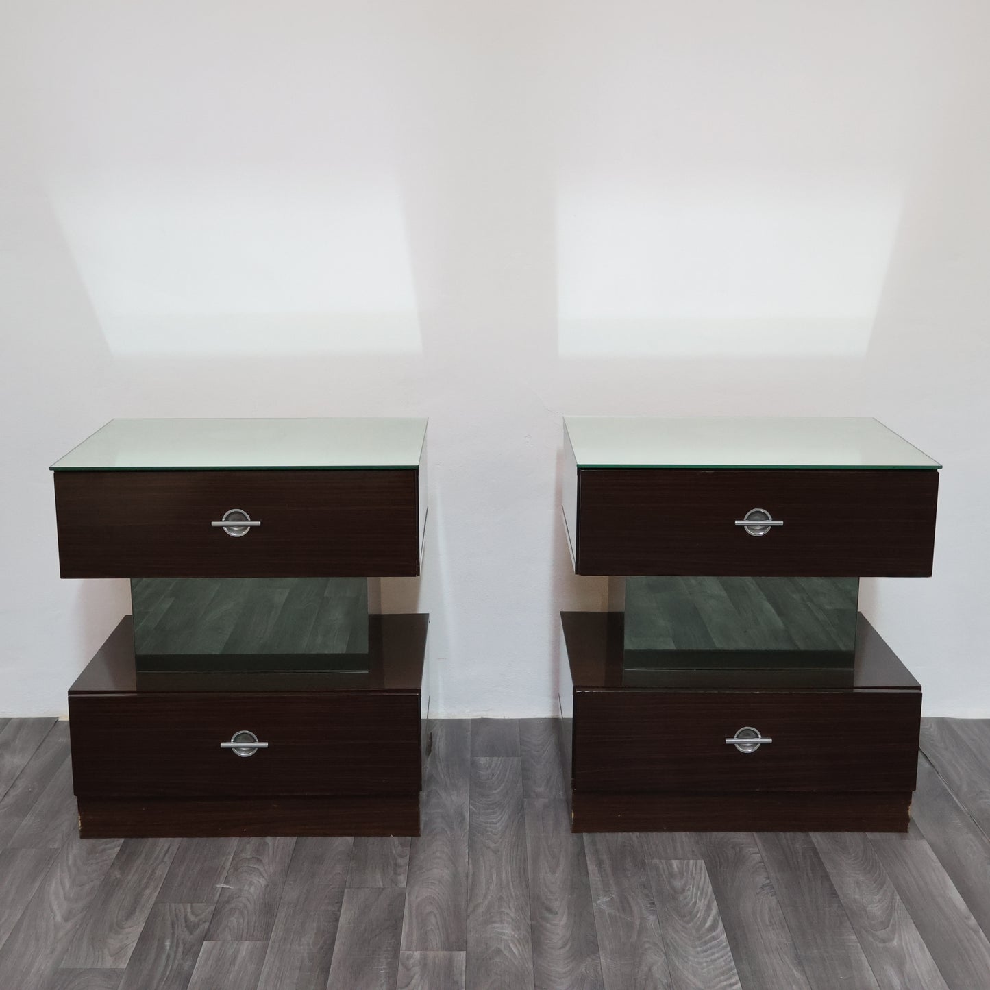 Coppia Di Comodini Ebano Macassar Cubic Design Modernariato Anni ‘80