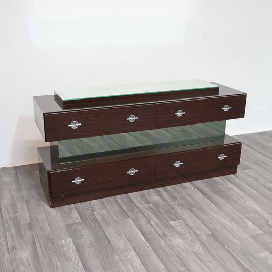 Comò Cassettiera In Ebano Macassar E Specchio Cubic Design Modernariato 1980’s