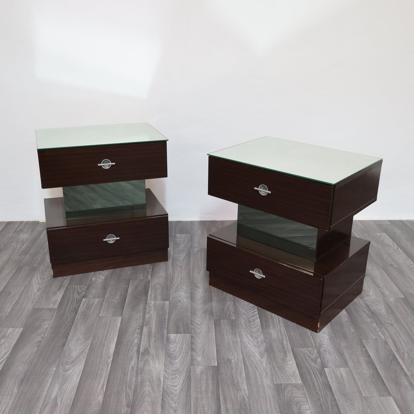 Coppia Di Comodini Ebano Macassar Cubic Design Modernariato Anni ‘80