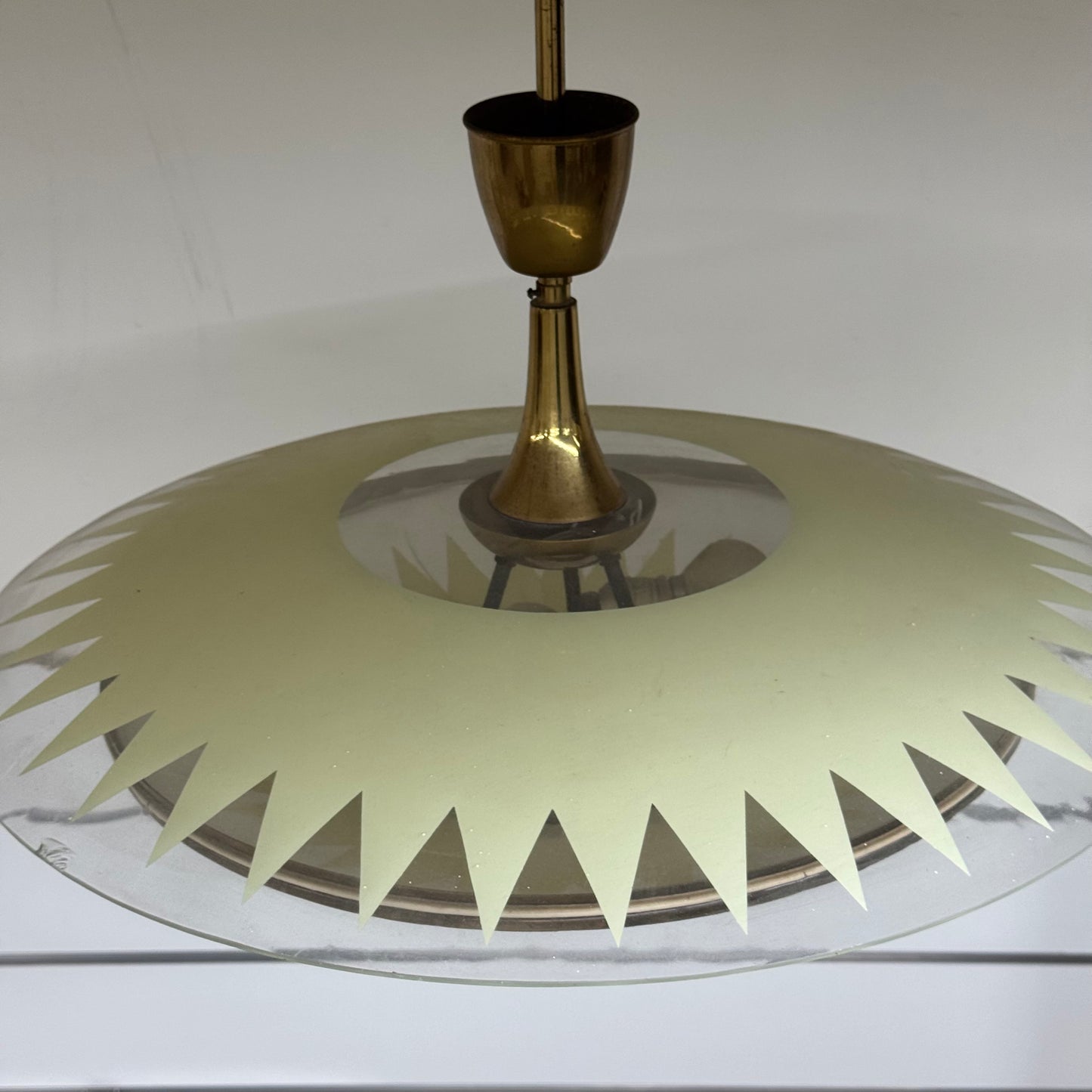 Lampada A Sospensione Design Anni 50 Vetro E Teak Modernariato Italy