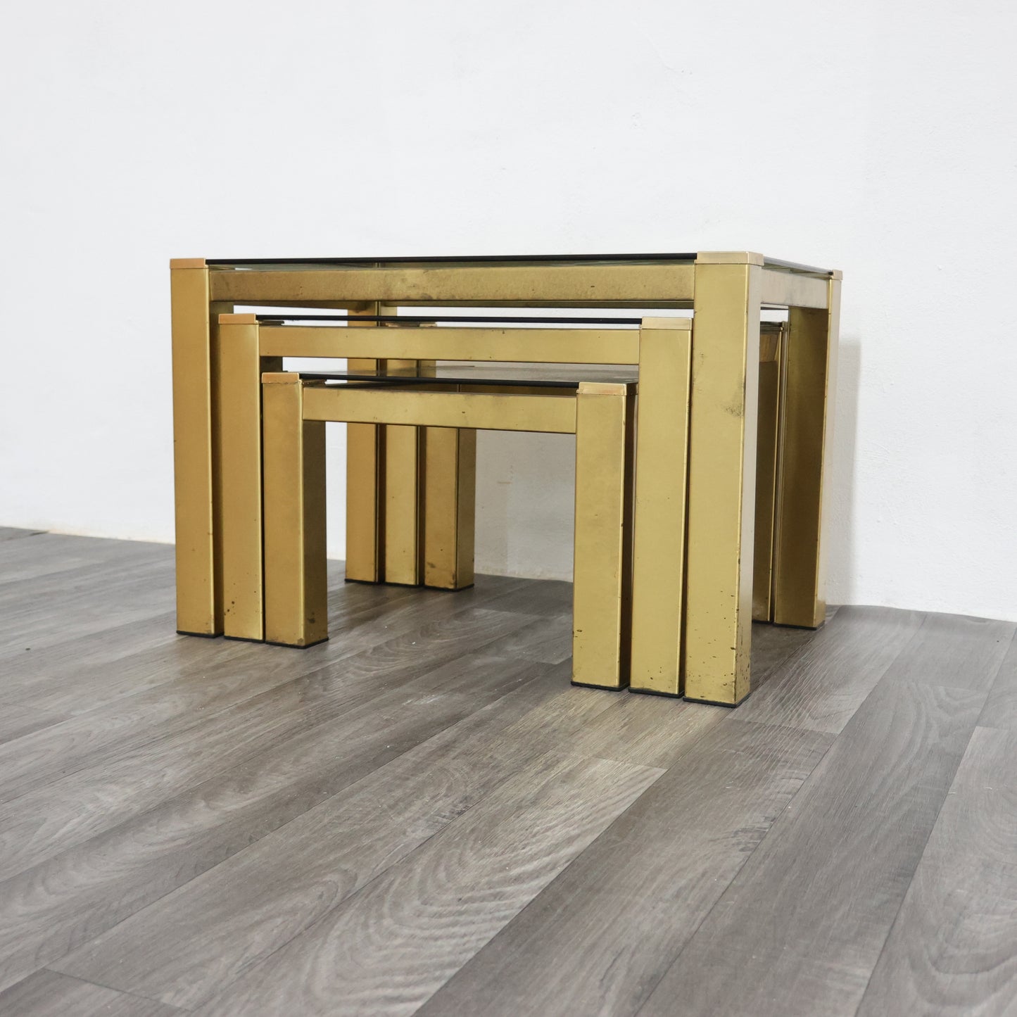 Tris tavolini ottone Hollywood Regency 1970 Design Modernariato