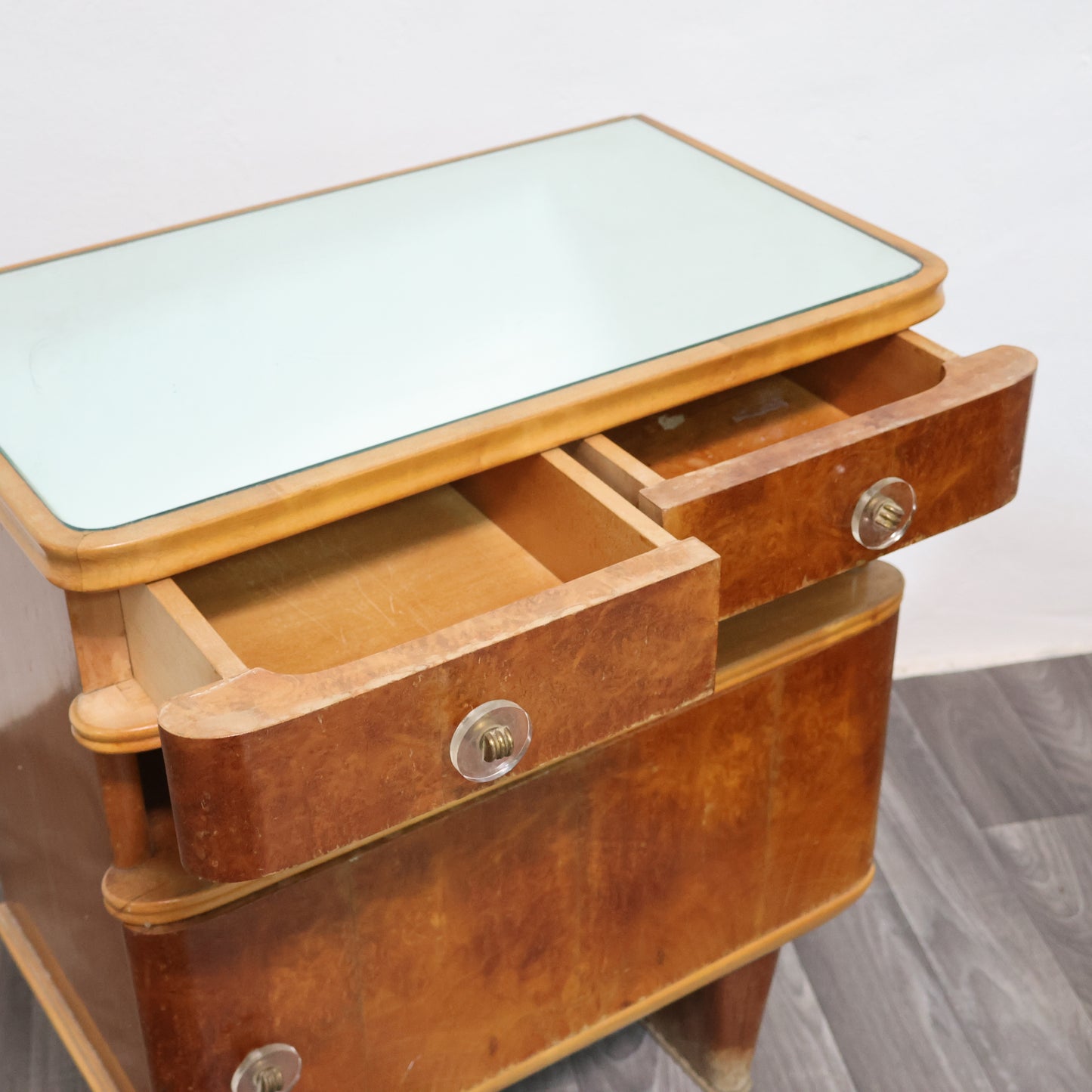 Coppia Di Comodini Art Decò Anni 40 In Legno Design Modernariato Mid-Century