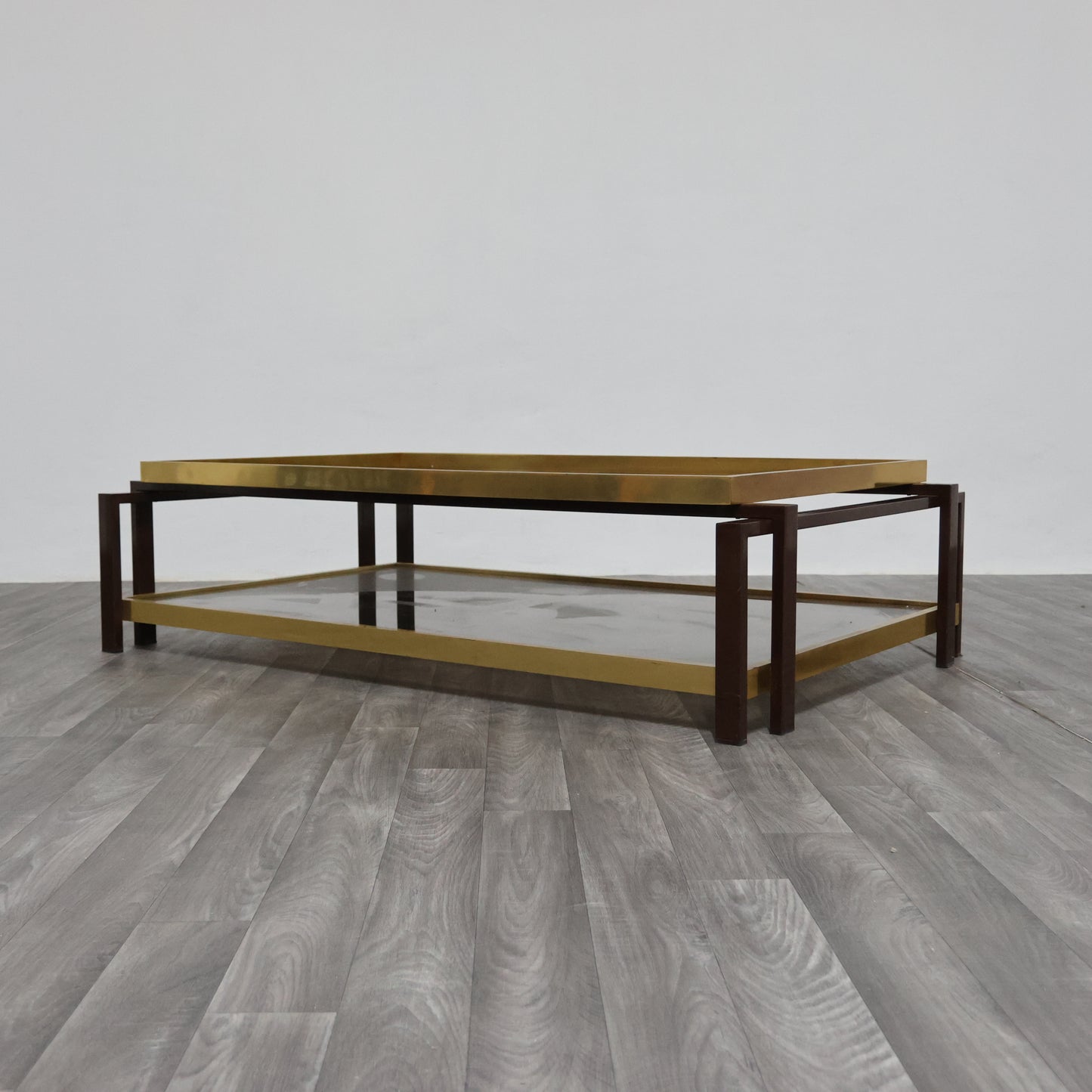 Tavolo Da Salotto Design Hollywood Regency Anni ‘70 Geometrico Ottone Vintage