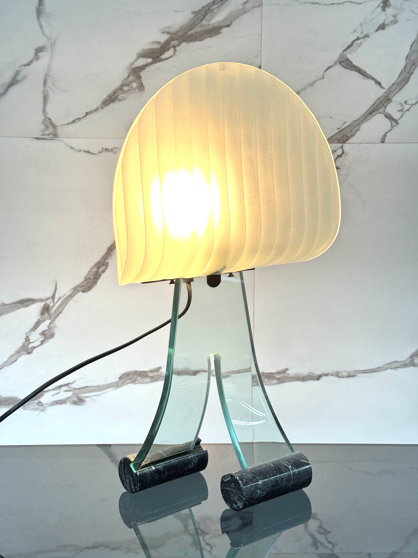 Lampada Da Tavolo Design Table Lamp Marble & Glass 1980’s