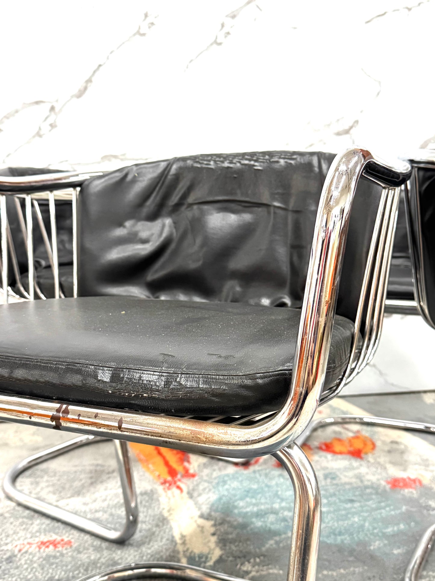 Gastone Rinaldi Set 4 Poltroncine Acciaio Design Anni ‘70 Modernariato