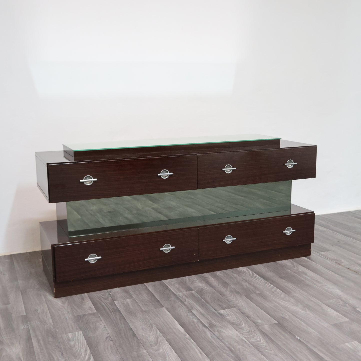 Comò Cassettiera In Ebano Macassar E Specchio Cubic Design Modernariato 1980’s