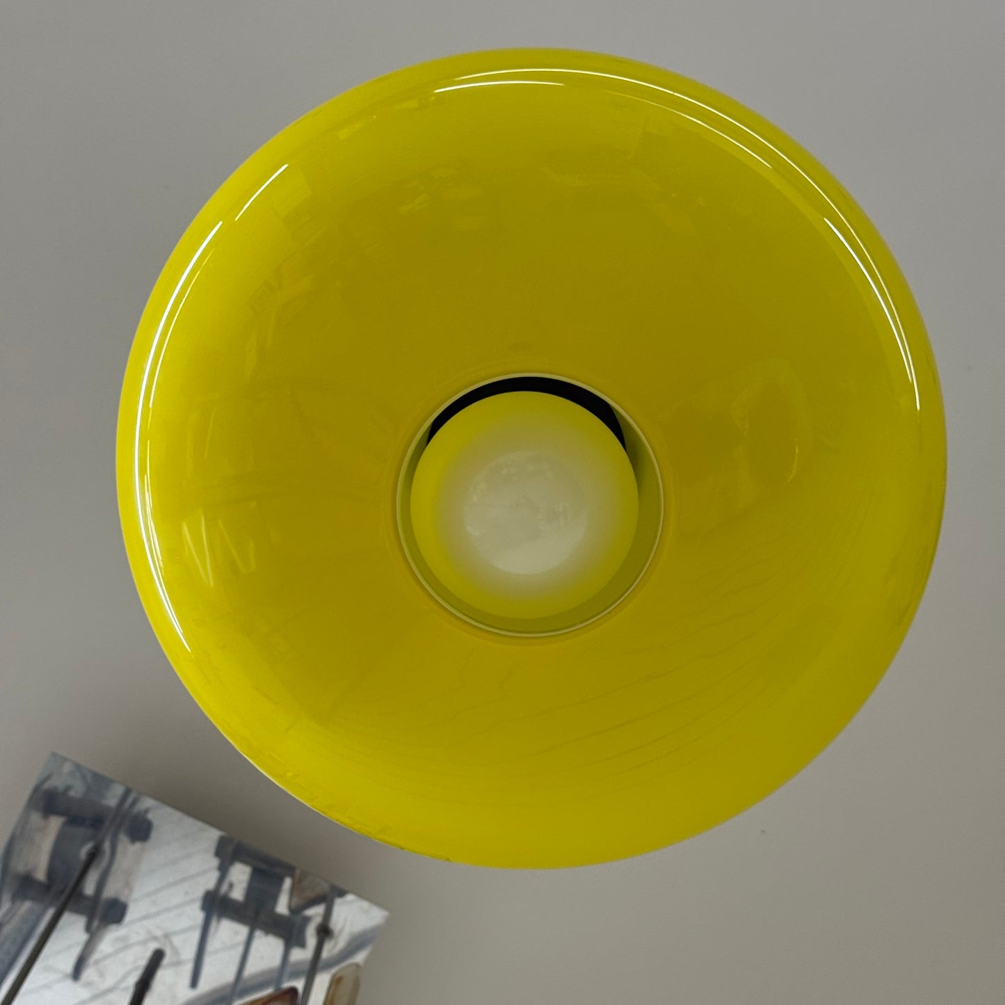 Lampada A Sospensione Danish Design UFO Yellow Glass Modernariato Anni 70