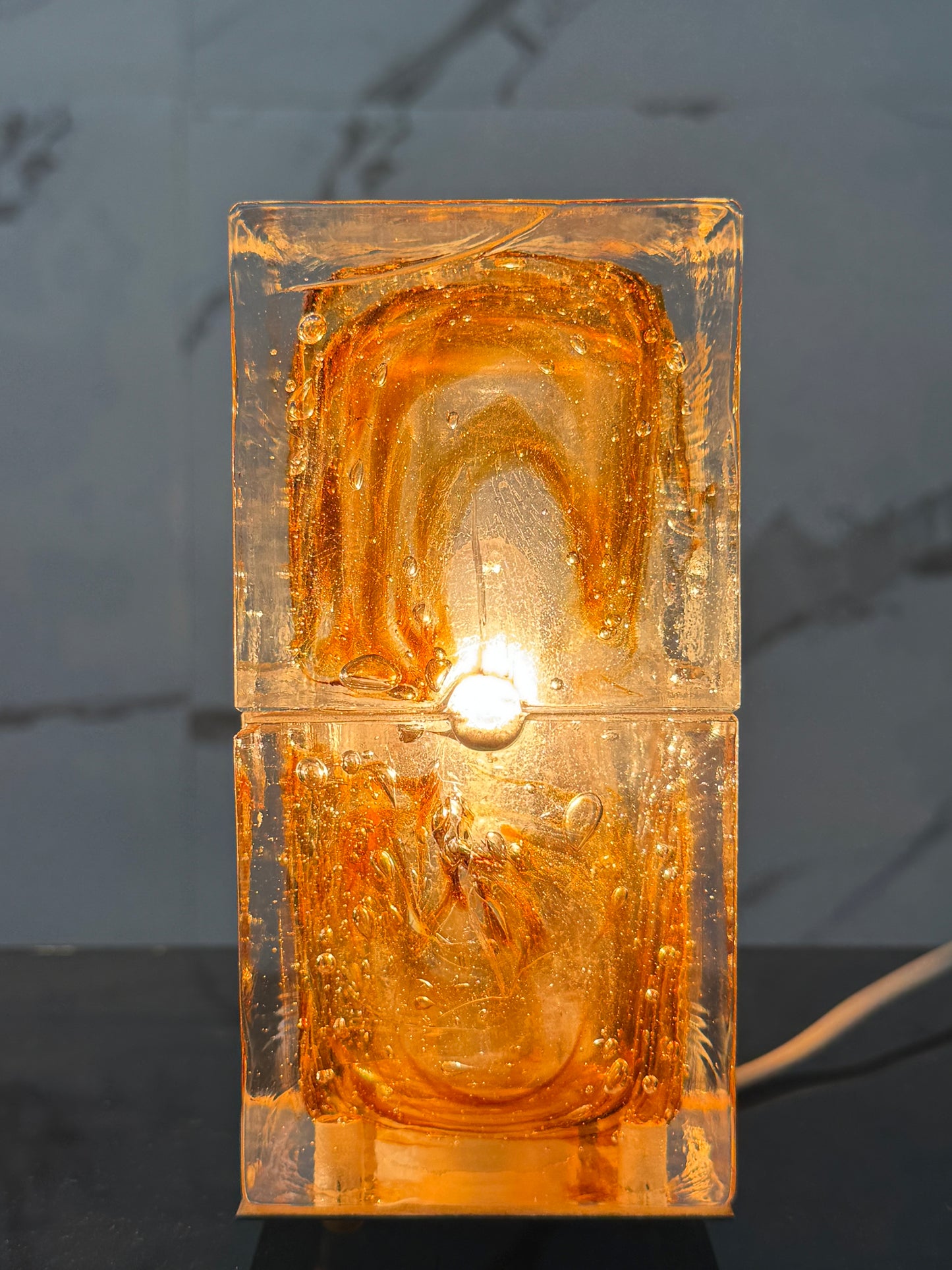 Veart Murano Coppia Di Lampade Da Tavolo Cube Glass Anni ‘70 Design Modernariato