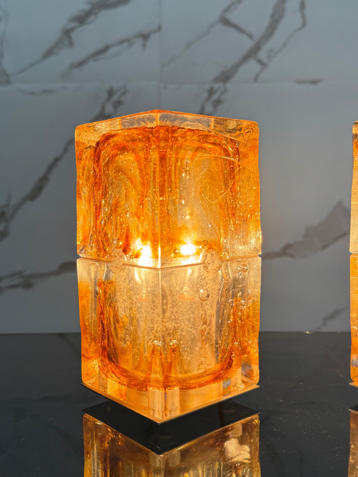 Veart Murano Coppia Di Lampade Da Tavolo Cube Glass Anni ‘70 Design Modernariato