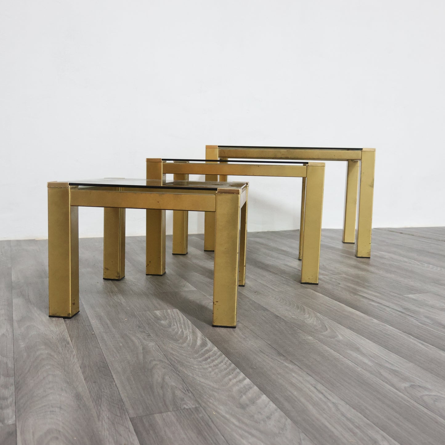 Tris tavolini ottone Hollywood Regency 1970 Design Modernariato