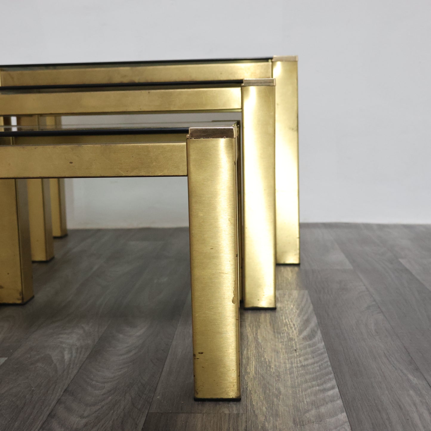 Tris tavolini ottone Hollywood Regency 1970 Design Modernariato