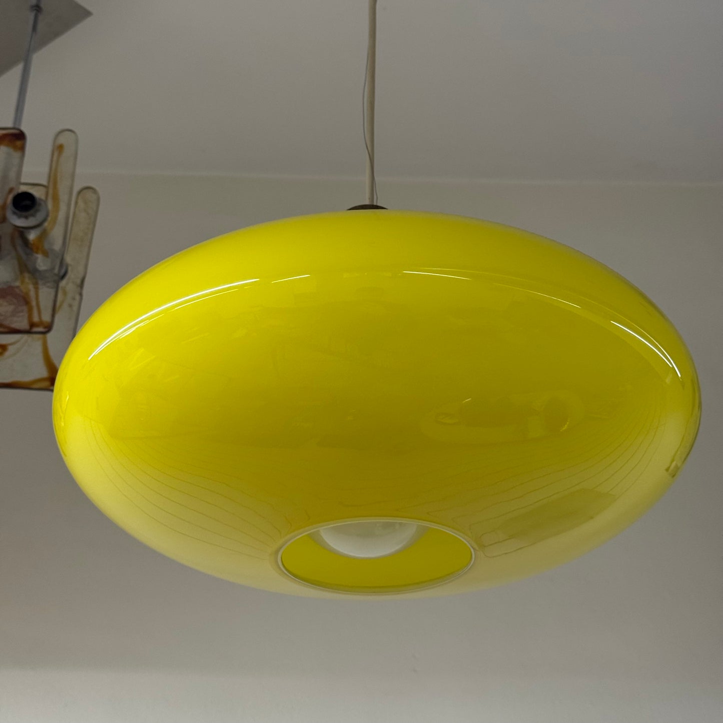 Lampada A Sospensione Danish Design UFO Yellow Glass Modernariato Anni 70