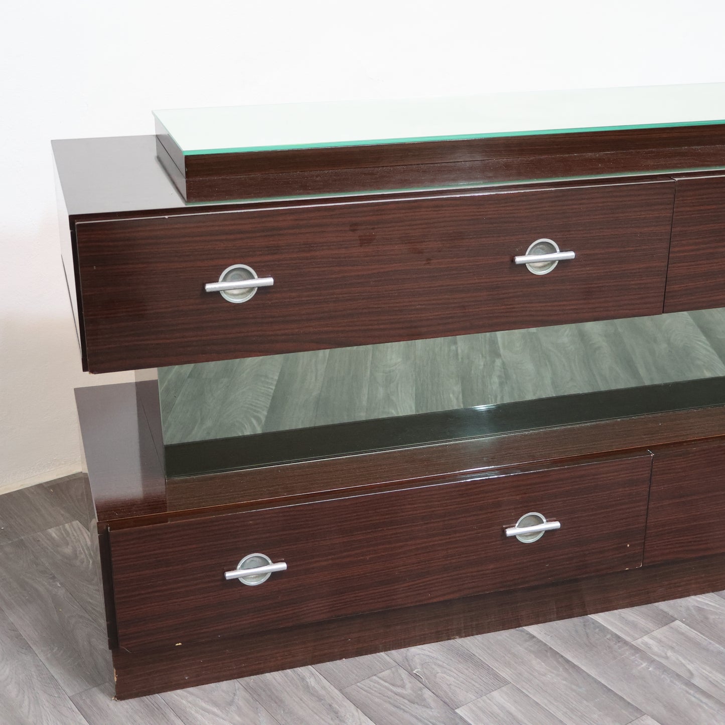 Comò Cassettiera In Ebano Macassar E Specchio Cubic Design Modernariato 1980’s