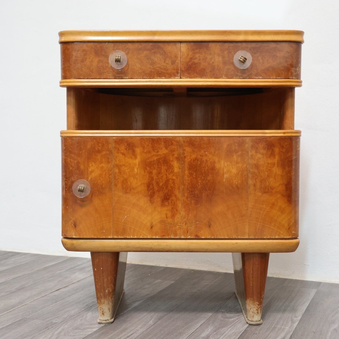 Coppia Di Comodini Art Decò Anni 40 In Legno Design Modernariato Mid-Century