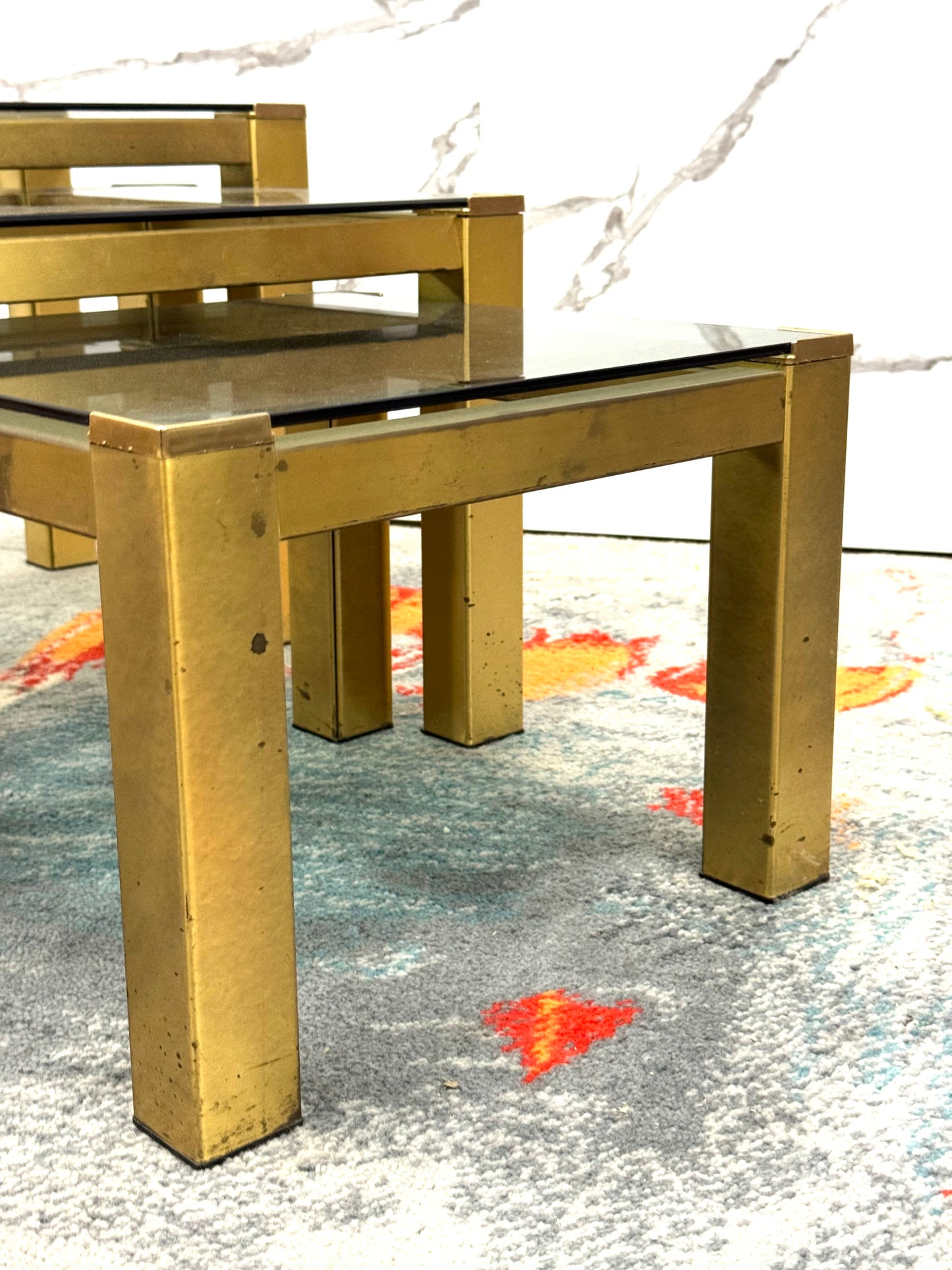 Tris tavolini ottone Hollywood Regency 1970 Design Modernariato