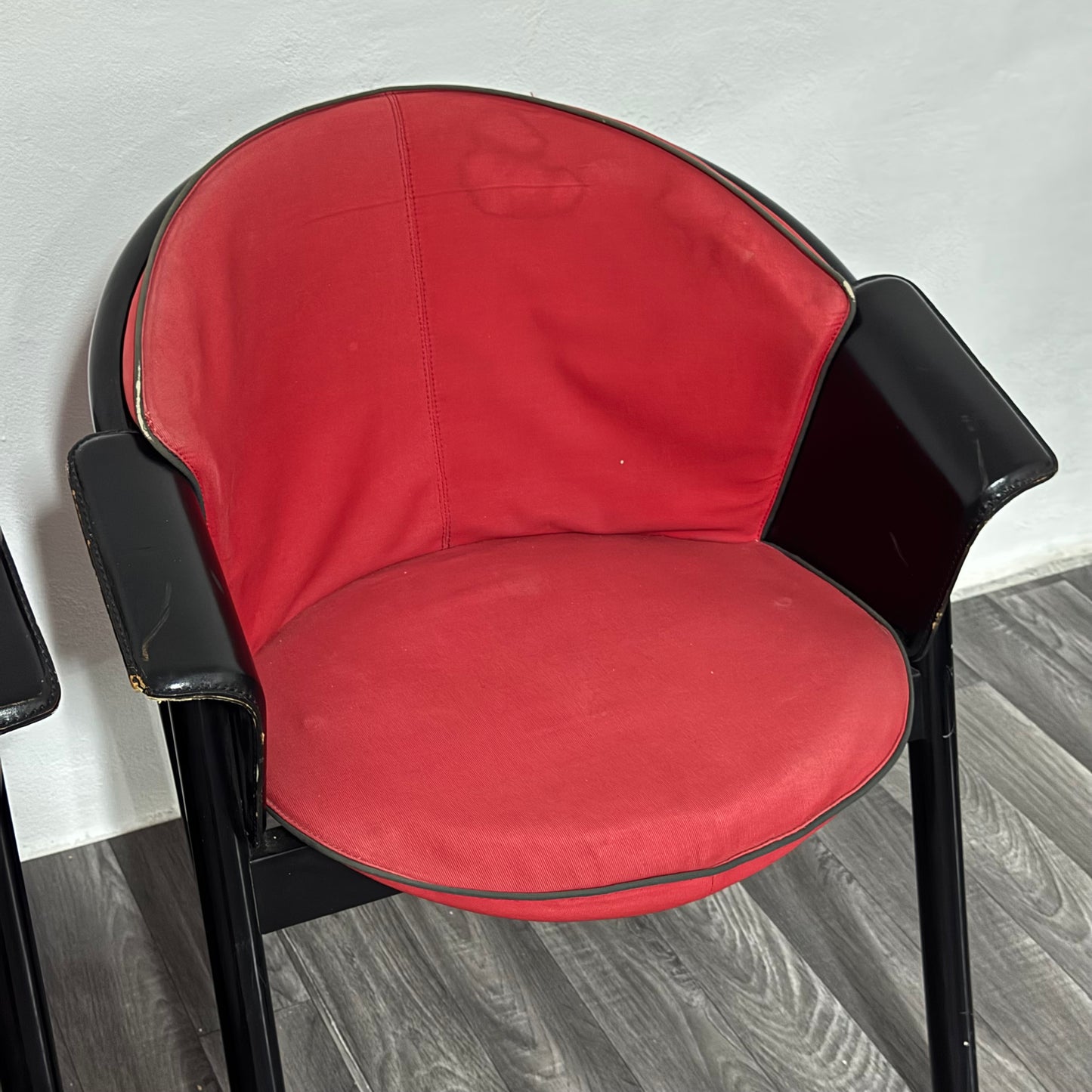 4 sedie Pozzi & Verga in legno laccato e Tessuto Anni ‘70