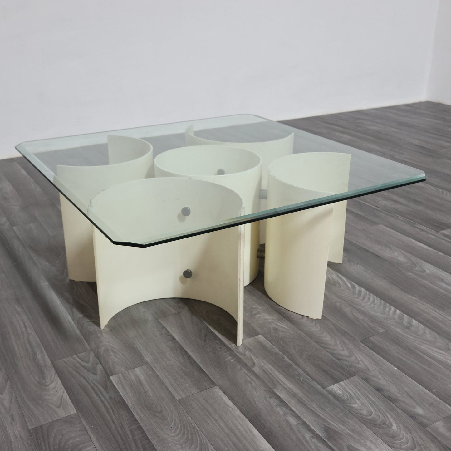 TAVOLO BASSO DA SALOTTO SPACE AGE IN LEGNO CURVO ANNI 70