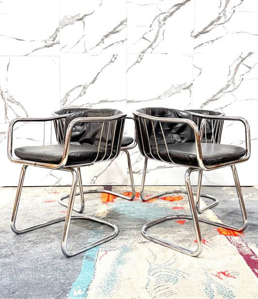 Gastone Rinaldi Set 4 Poltroncine Acciaio Design Anni ‘70 Modernariato
