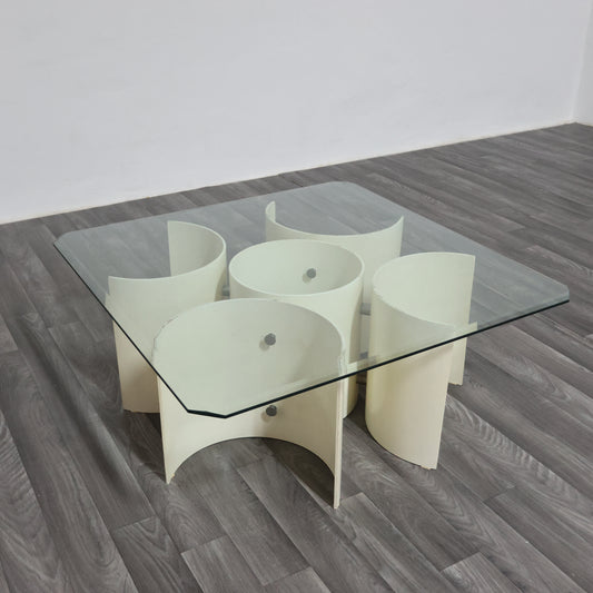 TAVOLO BASSO DA SALOTTO SPACE AGE IN LEGNO CURVO ANNI 70