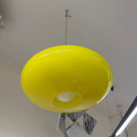 Lampada A Sospensione Danish Design UFO Yellow Glass Modernariato Anni 70