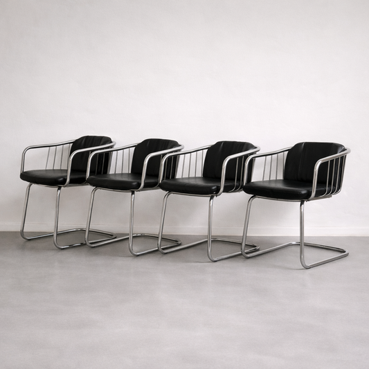 Gastone Rinaldi Set 4 Poltroncine Acciaio Design Anni ‘70 Modernariato