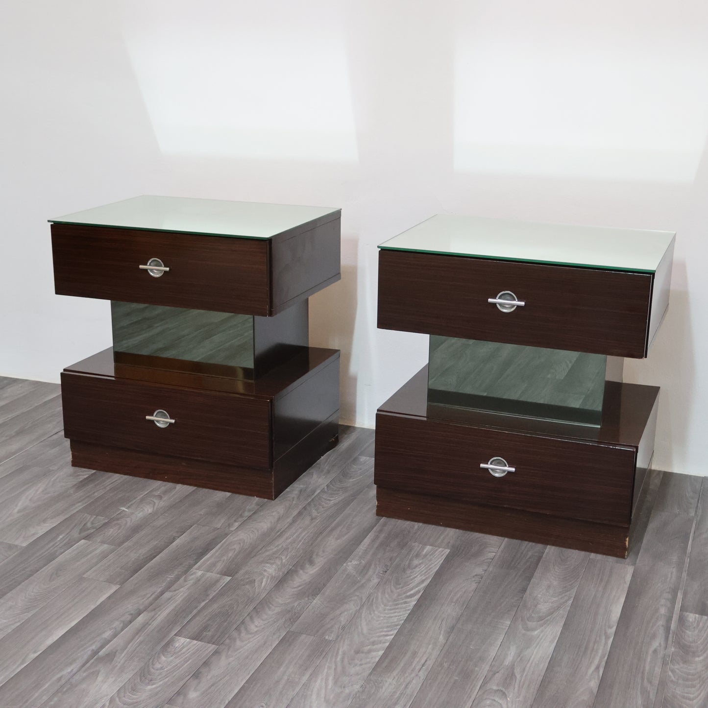 Coppia Di Comodini Ebano Macassar Cubic Design Modernariato Anni ‘80