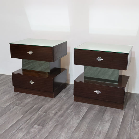 Coppia Di Comodini Ebano Macassar Cubic Design Modernariato Anni ‘80