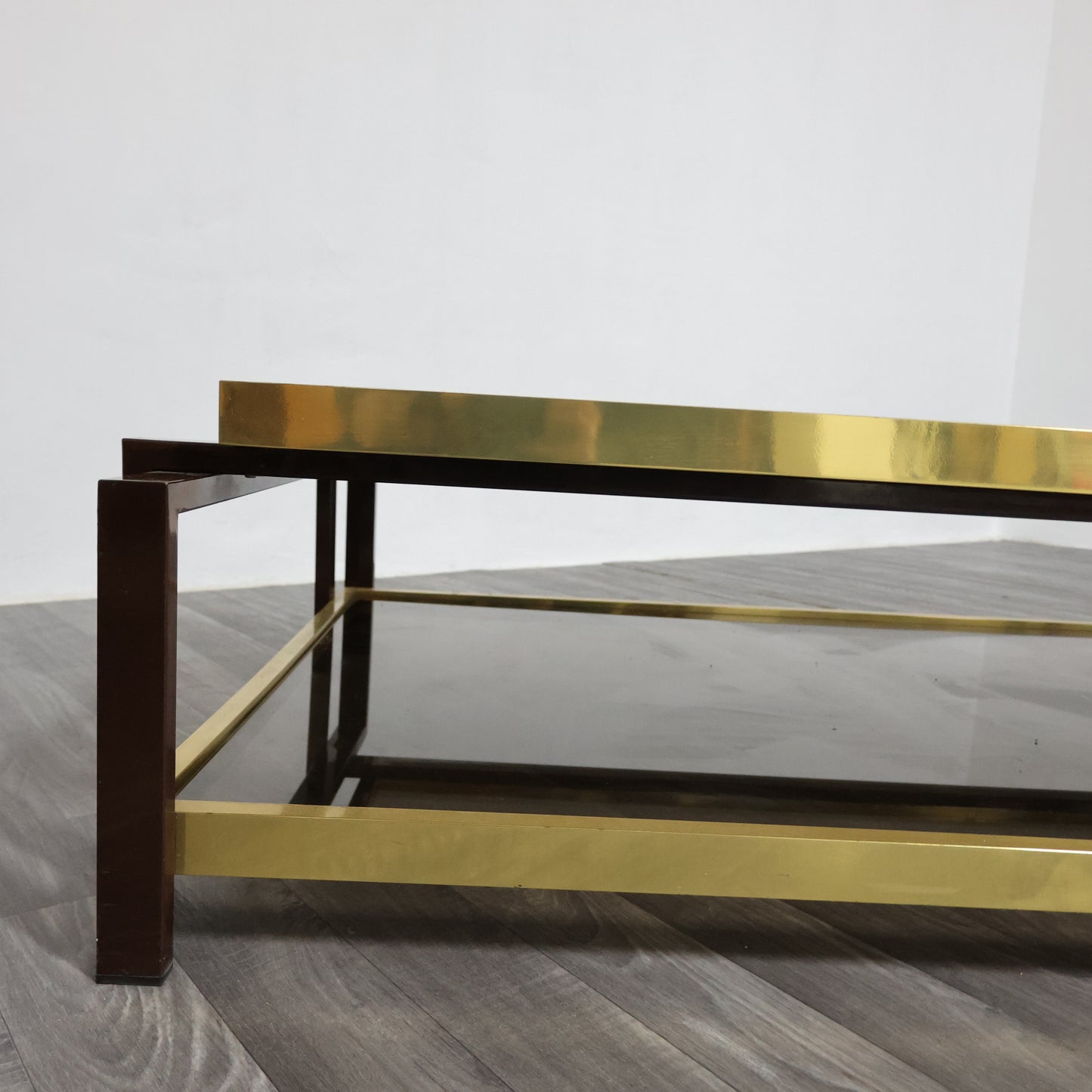 Tavolo Da Salotto Design Hollywood Regency Anni ‘70 Geometrico Ottone Vintage