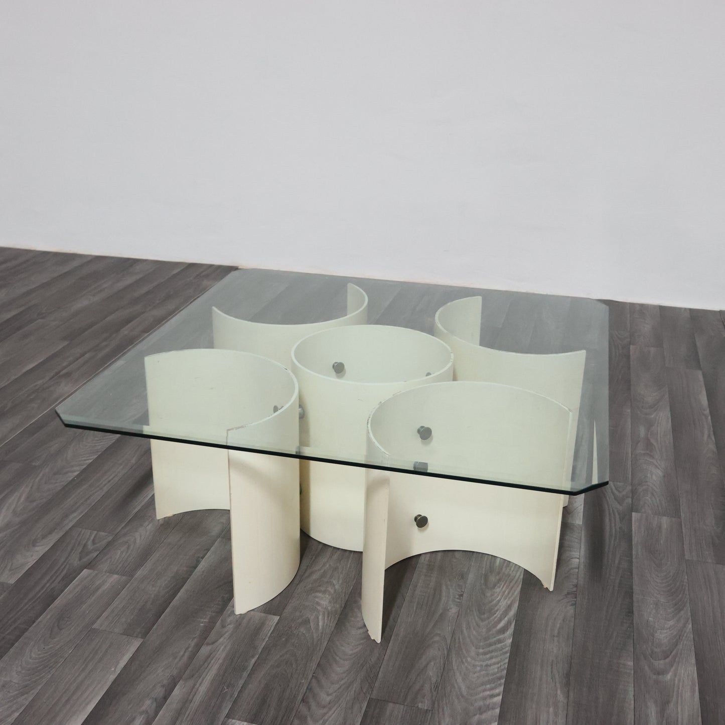 TAVOLO BASSO DA SALOTTO SPACE AGE IN LEGNO CURVO ANNI 70