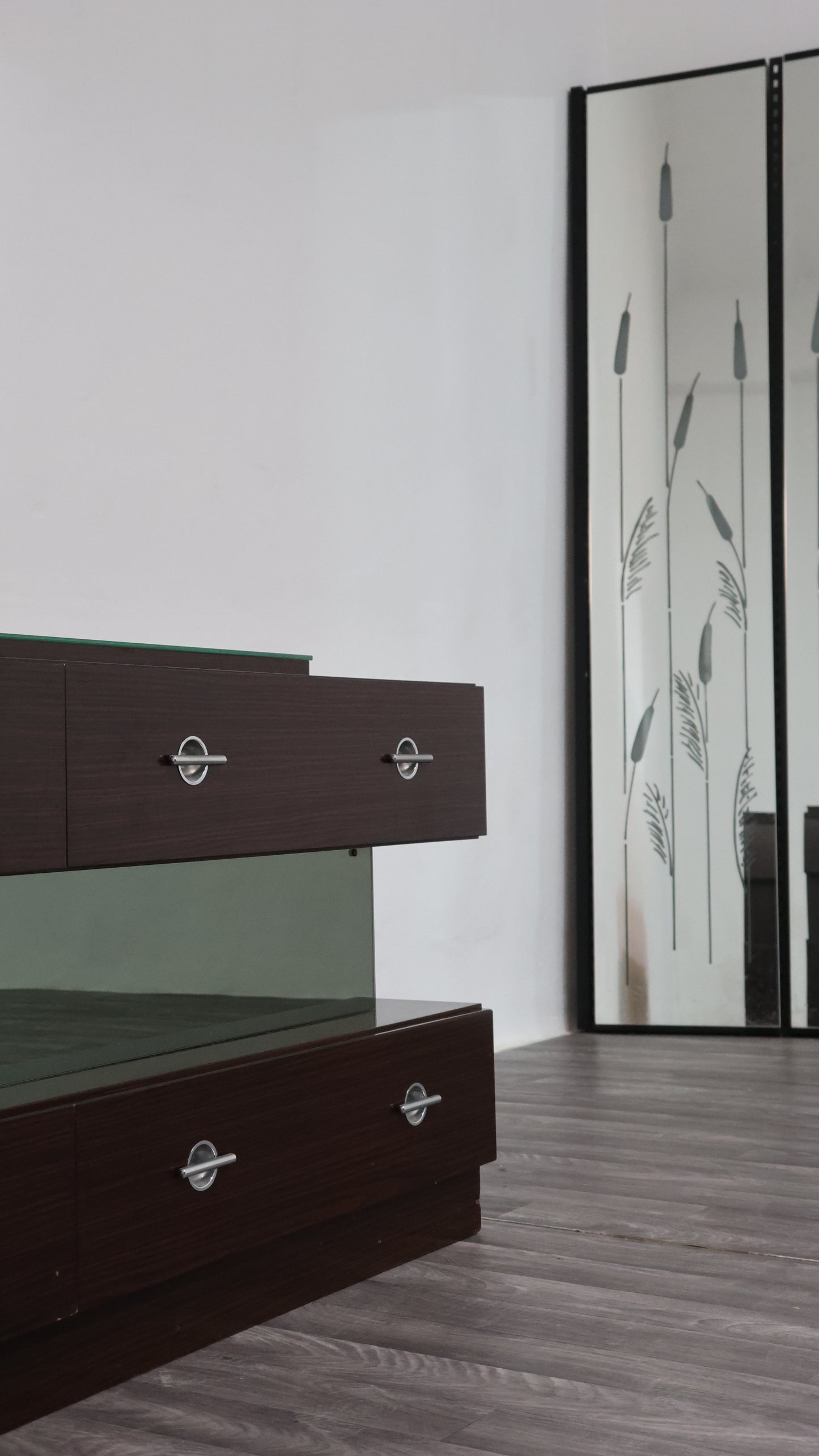 Comò Cassettiera In Ebano Macassar E Specchio Cubic Design Modernariato 1980’s