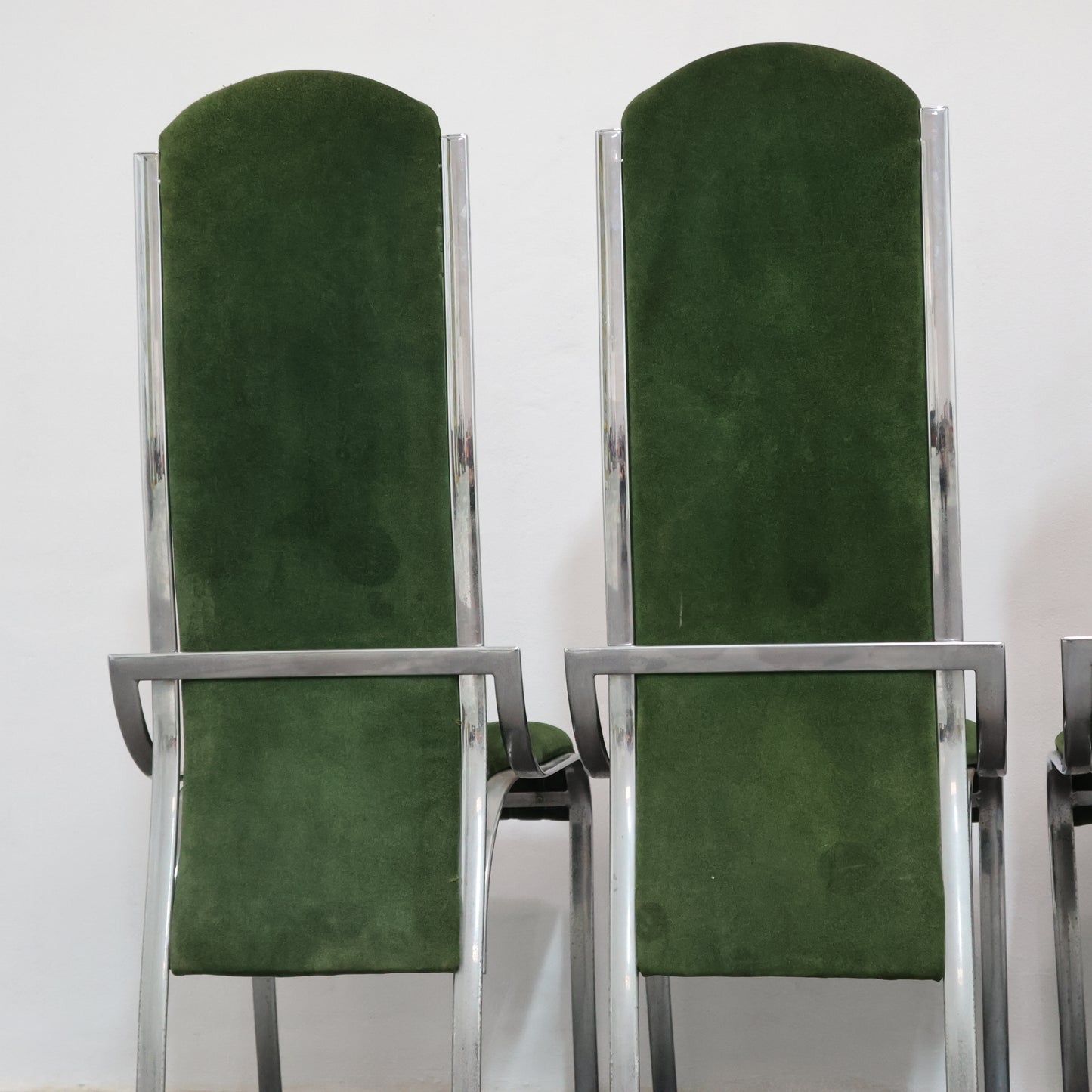 Set Da 4 Sedie Da Pranzo In Acciaio E Alcantara Anni ‘70