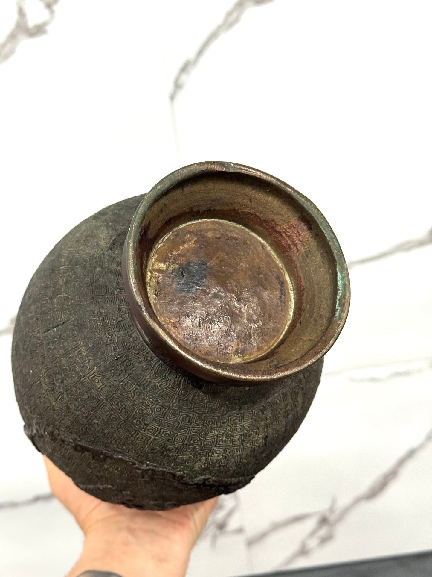 Grande Vaso In Bronzo Dinastia Ming Decoro Geometrico Arcaico XV Secolo