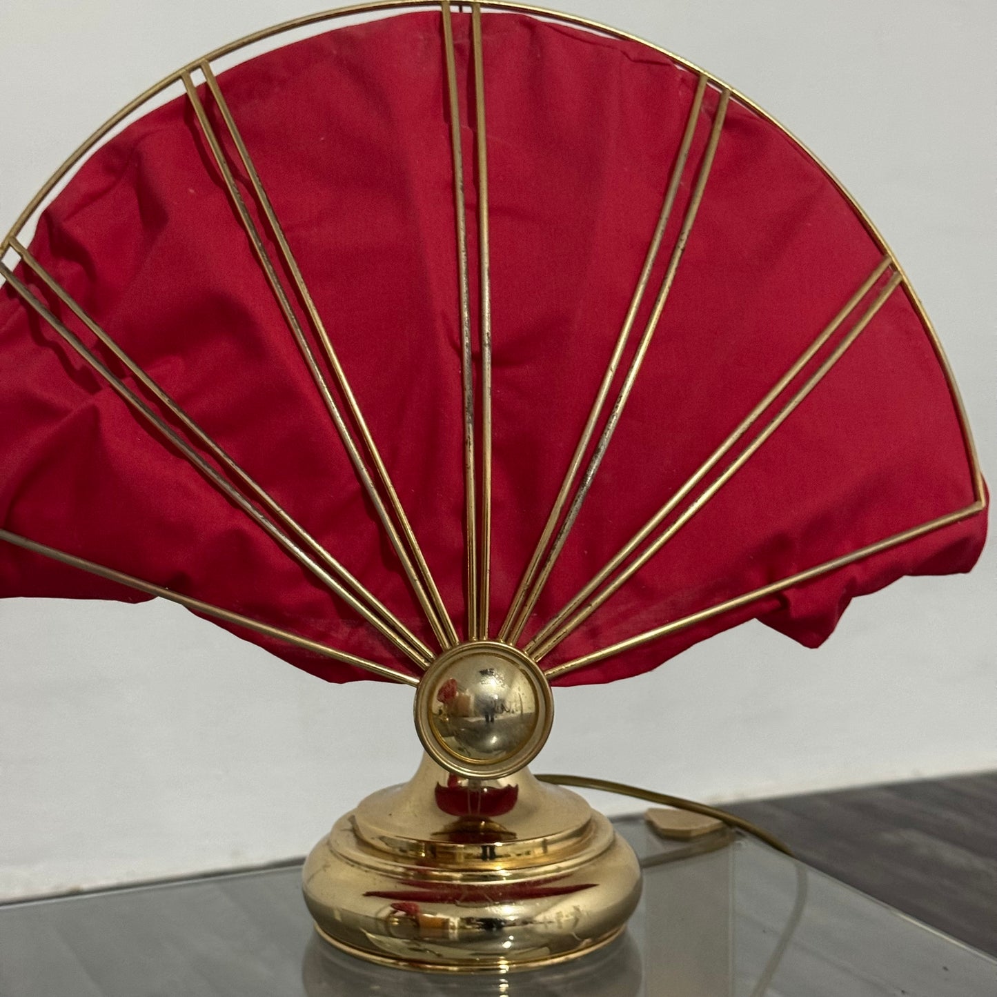 Coppia Di Lampade Da Tavolo A Ventaglio In Ottone Hollywood Regency 1970’s