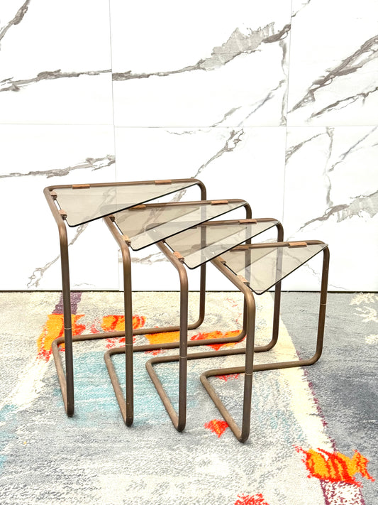 Set 4 tavolini Componibili Metallo E Vetro 1960’s Design Modernariato