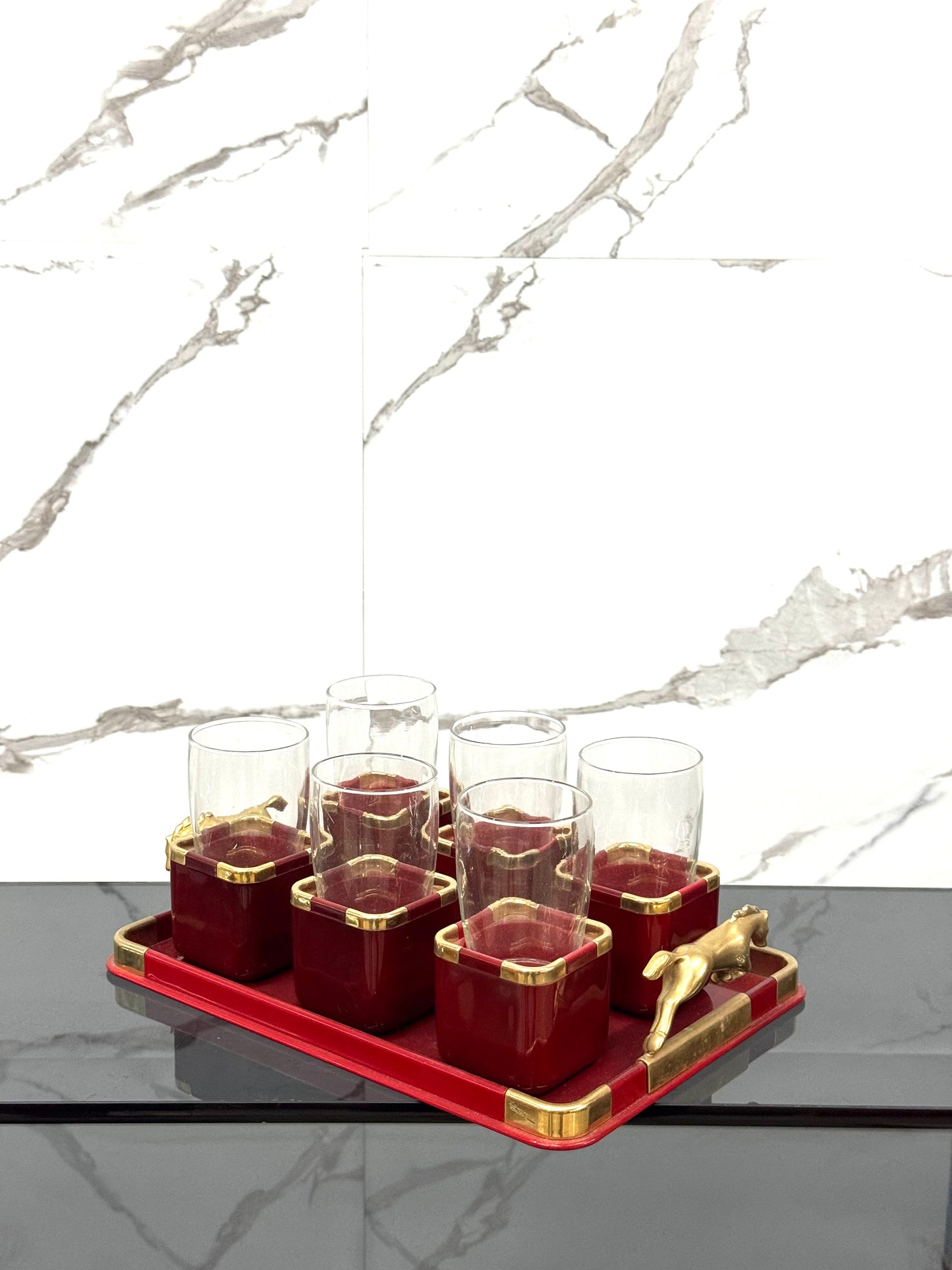 Hans Turnwald Set Bicchieri E Vassoio Hollywood Regency Design 1970’s