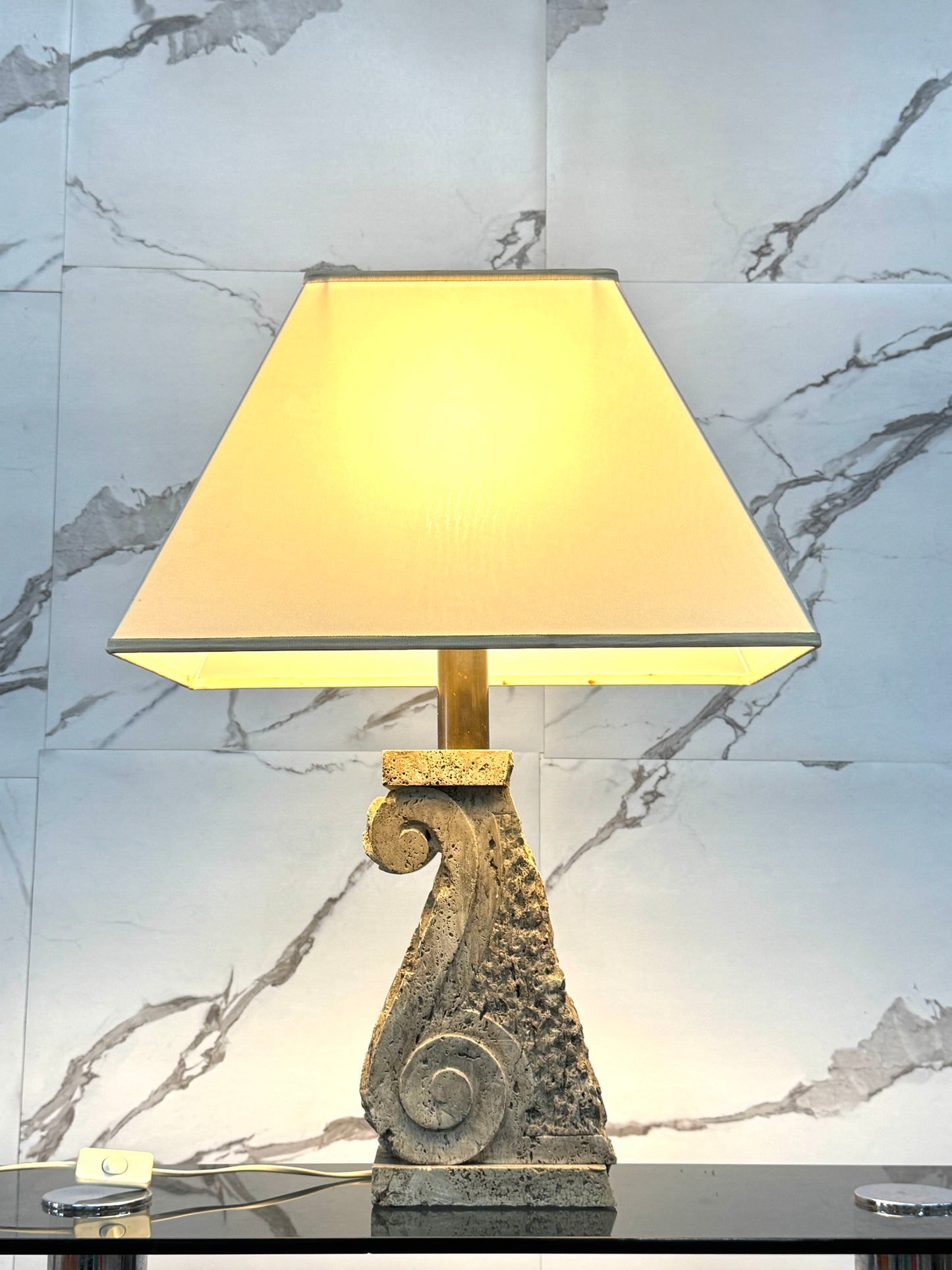 XXL TABLE LAMP STONE TRAVERTINE HOLLYWOOD REGENCY LAMPE DE TABLE DESIGN