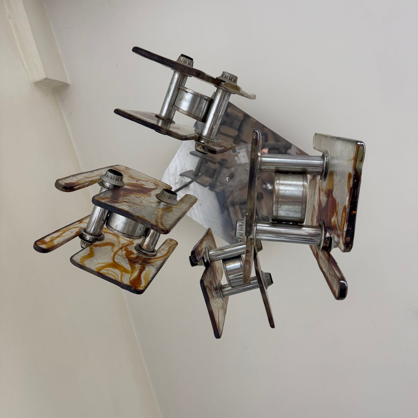 Lampadario Design Vetro Di Murano 16 Luci Acciaio Modernariato Anni 70