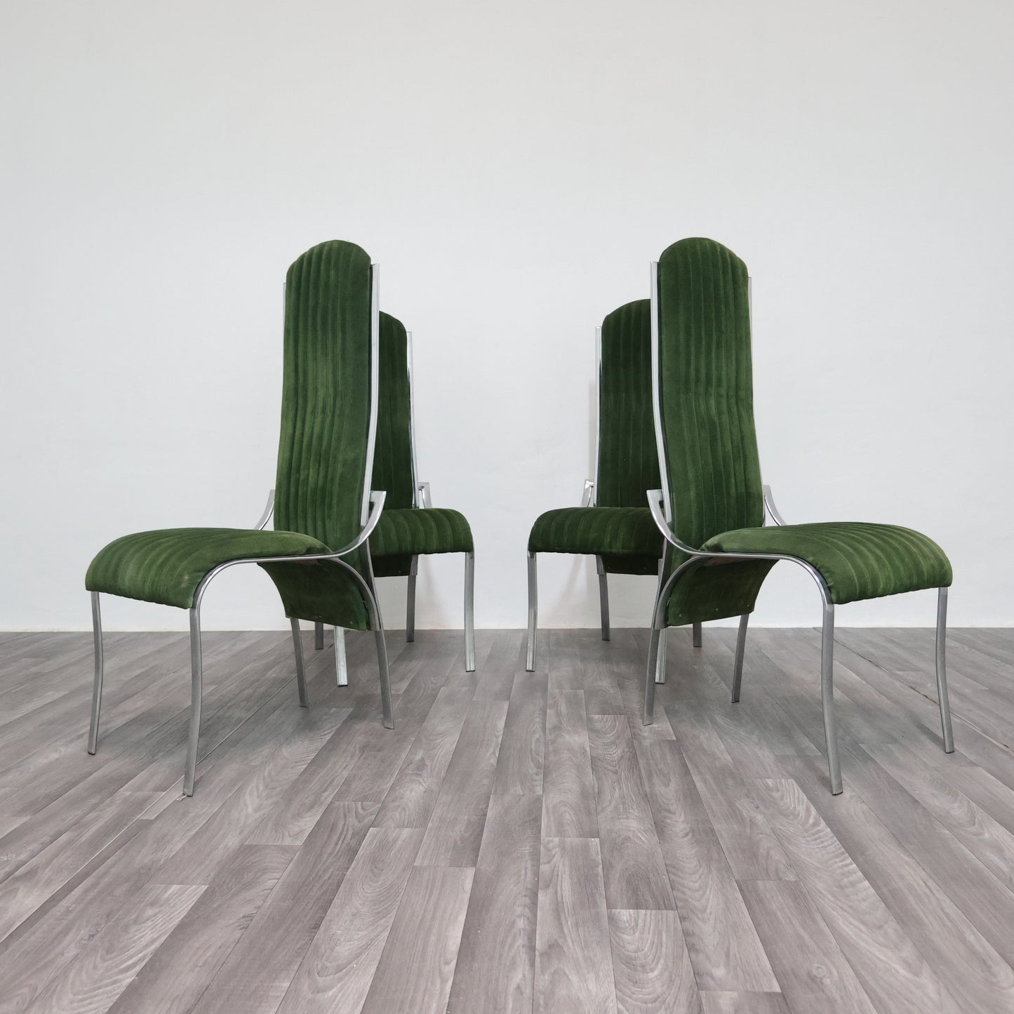 Set Da 4 Sedie Da Pranzo In Acciaio E Alcantara Anni ‘70