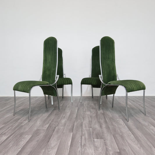 Set Da 4 Sedie Da Pranzo In Acciaio E Alcantara Anni ‘70