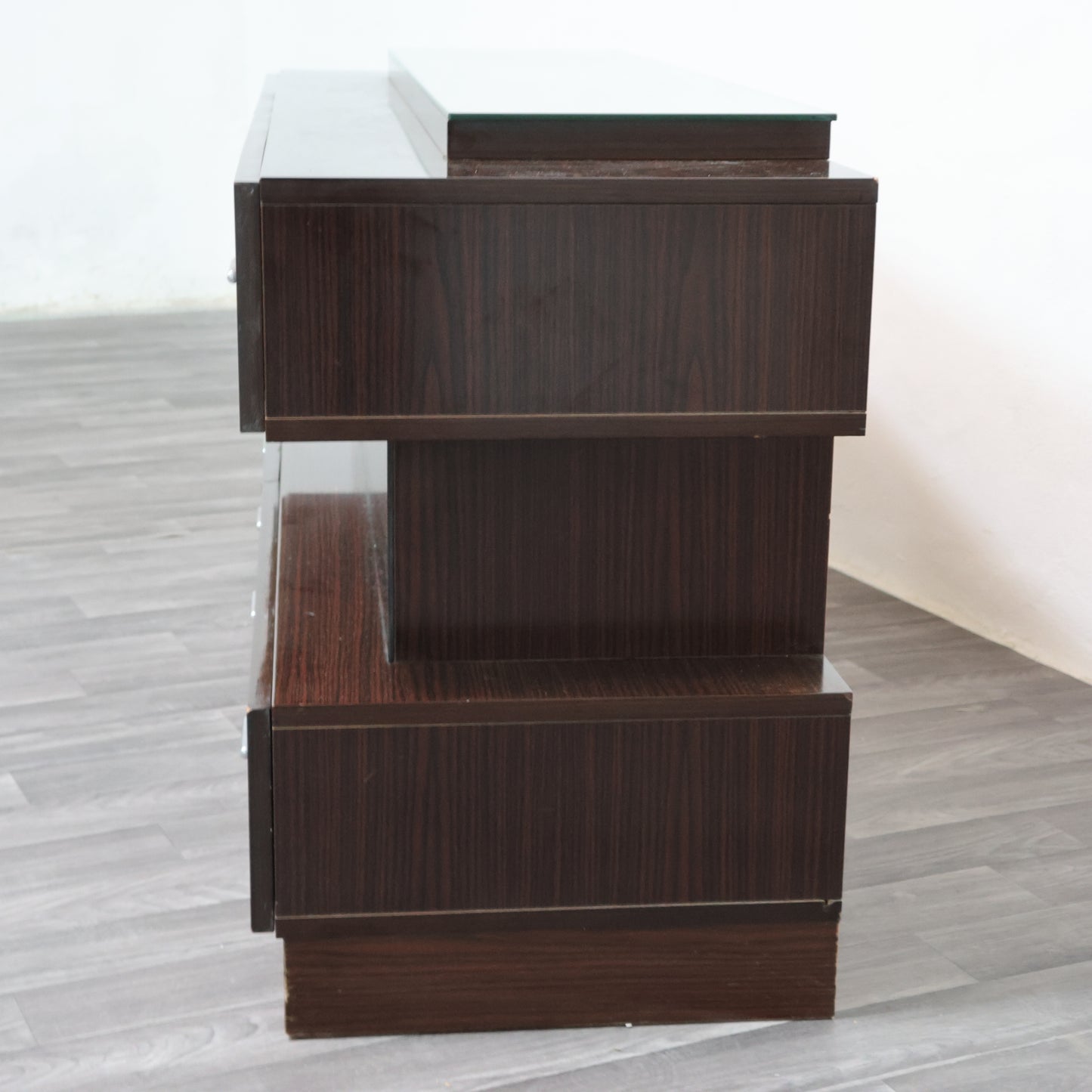 Comò Cassettiera In Ebano Macassar E Specchio Cubic Design Modernariato 1980’s