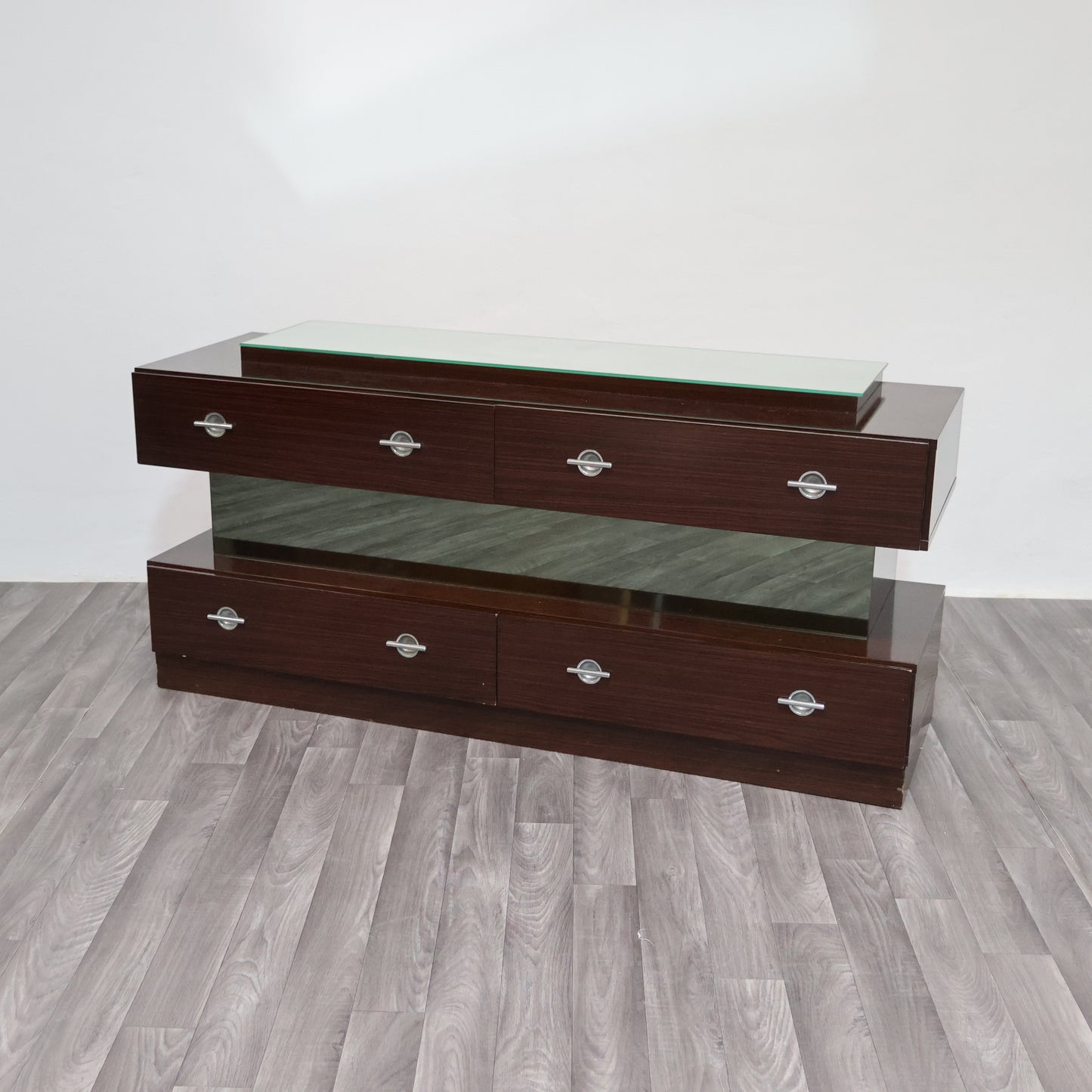 Comò Cassettiera In Ebano Macassar E Specchio Cubic Design Modernariato 1980’s