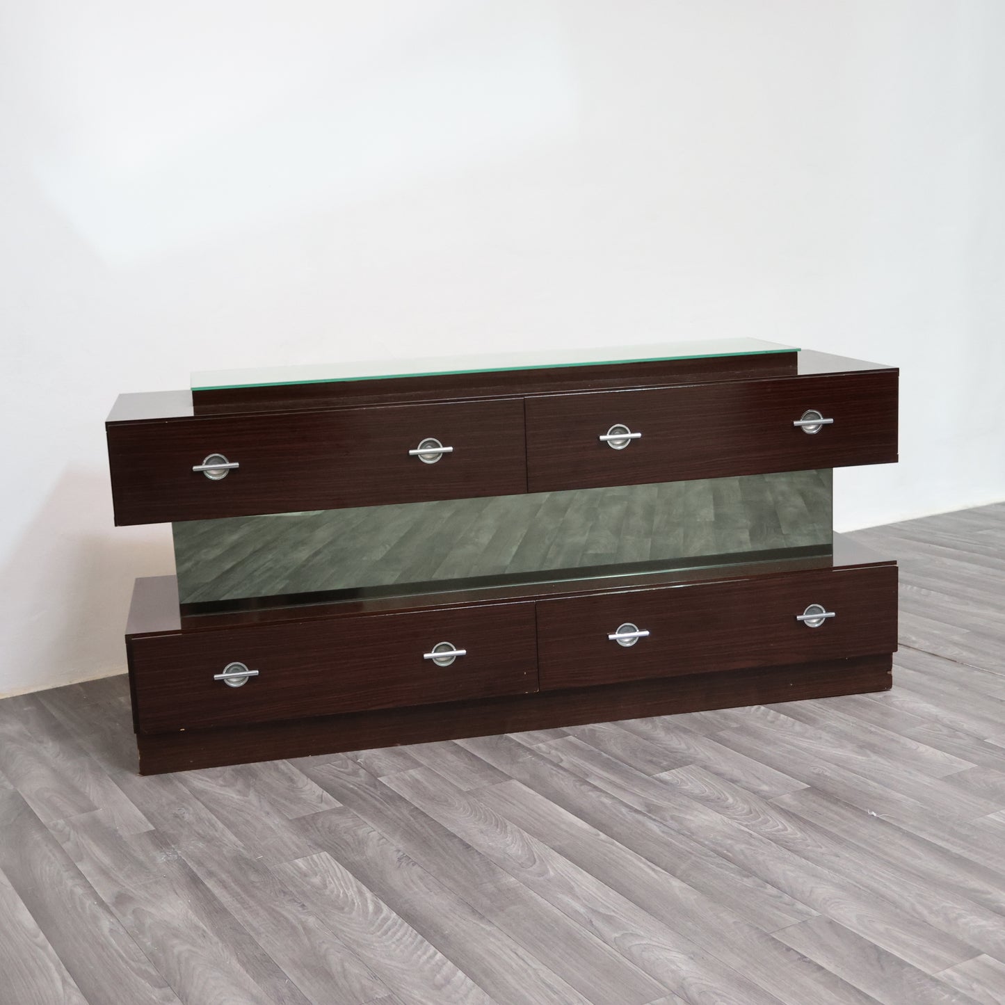 Comò Cassettiera In Ebano Macassar E Specchio Cubic Design Modernariato 1980’s