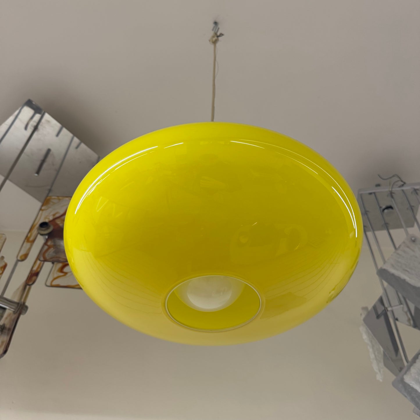 Lampada A Sospensione Danish Design UFO Yellow Glass Modernariato Anni 70